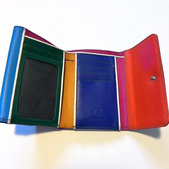 MyWalit Colorful Italian Leather Trifold Wallet ID Window Zip Coin Billfold - Picture 2 of 13